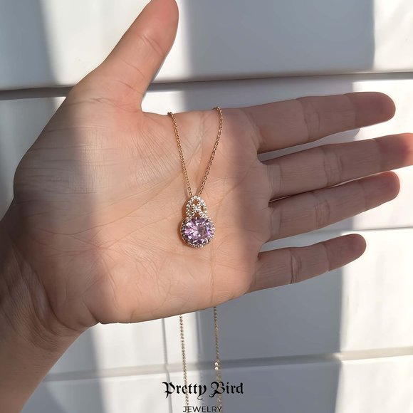 Pretty Bird Jewelry Jewelry - 18K Rose Gold Plated Pink Crystal Solitaire Necklace - 18"